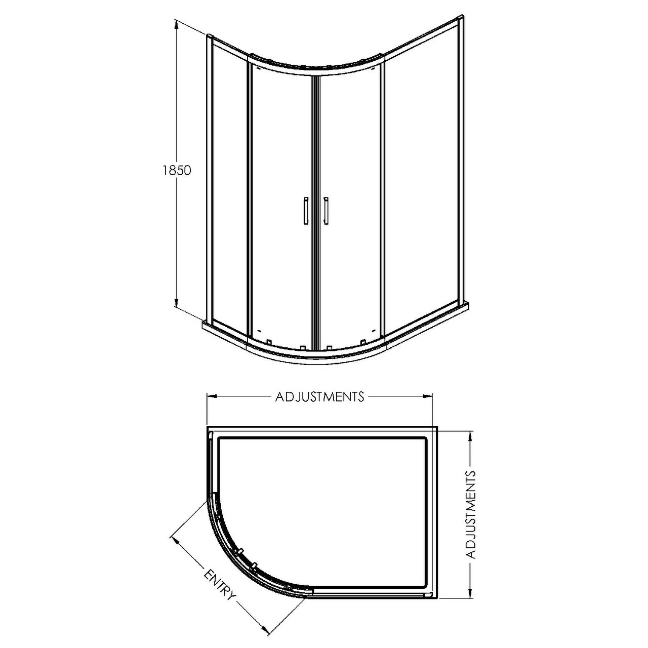 Nuie Rene Matt Black 1200mm X 800mm Offset Quadrant Shower Enclosure - SQU128BP - Image 2