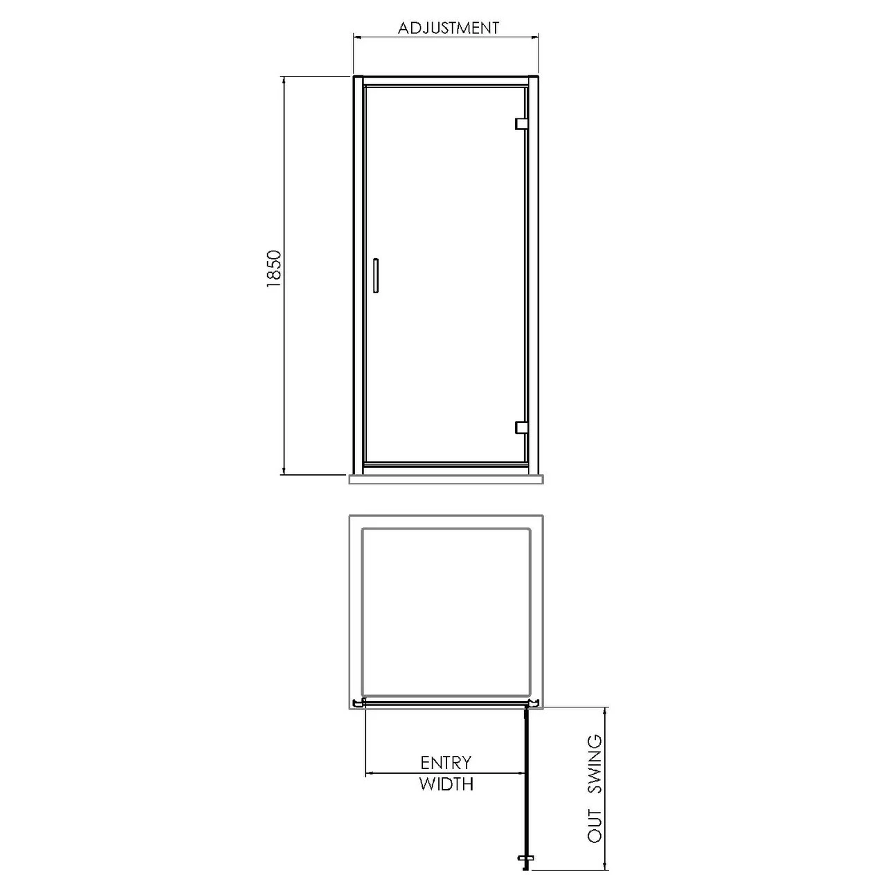 Nuie Rene Matt Black 760mm Hinged Shower Door - SQHD76BP - Image 2