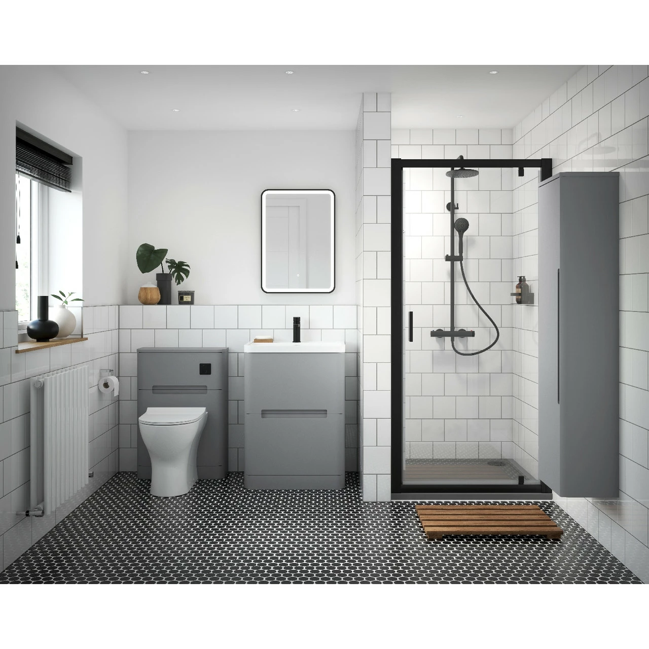 Nuie Rene Matt Black 800mm Pivot Shower Door - SQPD80BP - Image 2
