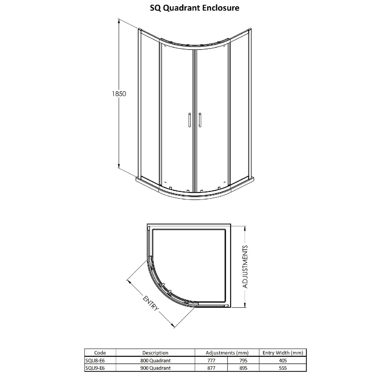 Nuie Rene Matt Black 800mm Quadrant Shower Enclosure - SQU8BP - Image 4