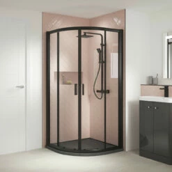 Nuie Rene Matt Black 800mm Quadrant Shower Enclosure - SQU8BP -Bathroom Products Sales Store nuie rene matt black 800mm quadrant shower enclosure squ8bp three 74623.1666714546