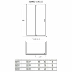 Nuie Rene Satin Chrome 1000mm Sliding Shower Door - SQSL10 -Bathroom Products Sales Store nuie rene satin chrome 1000mm sliding shower door sqsl10 line drawing 27656.1666714542
