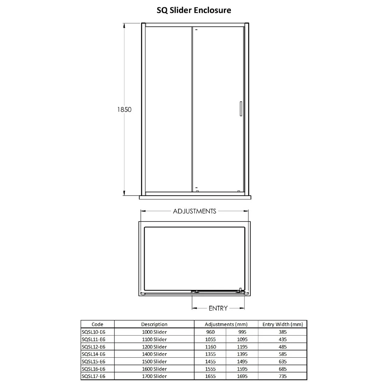 Nuie Rene Satin Chrome 1000mm Sliding Shower Door - SQSL10 - Image 2