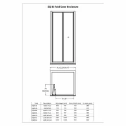 Nuie Rene Satin Chrome 700mm Bi-Fold Shower Door - SQBD70 -Bathroom Products Sales Store nuie rene satin chrome 700mm bi fold shower door sqbd70 line drawing 78959.1666714538