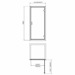 Nuie Rene Satin Chrome 760mm Hinged Shower Door - SQHD76 -Bathroom Products Sales Store nuie rene satin chrome 760mm hinged shower door sqhd76 line drawing 60346.1666714540