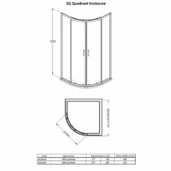 Nuie Rene Satin Chrome 800mm Quadrant Shower Enclosure - SQU8 -Bathroom Products Sales Store nuie rene satin chrome 800mm quadrant shower enclosure squ8 line drawing 69171.1666714545
