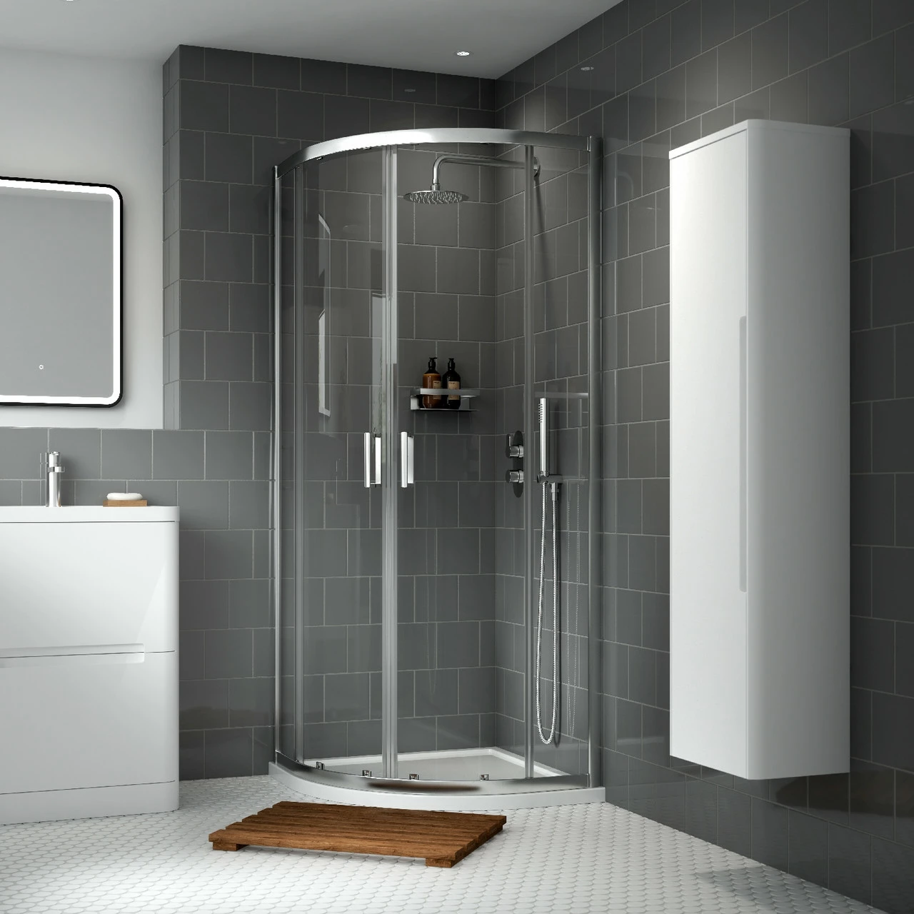 Nuie Rene Satin Chrome 800mm Quadrant Shower Enclosure - SQU8 - Image 2