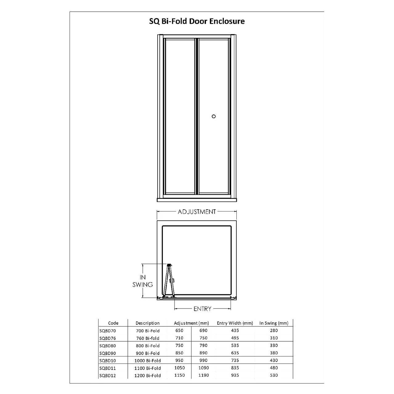 Nuie Rene Satin Chrome 900mm Bi-Fold Shower Door - SQBD90 - Image 2