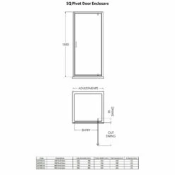 Nuie Rene Satin Chrome 900mm Pivot Shower Door - SQPD90 -Bathroom Products Sales Store nuie rene satin chrome 900mm pivot shower door sqpd90 line drawing 92696.1666714542