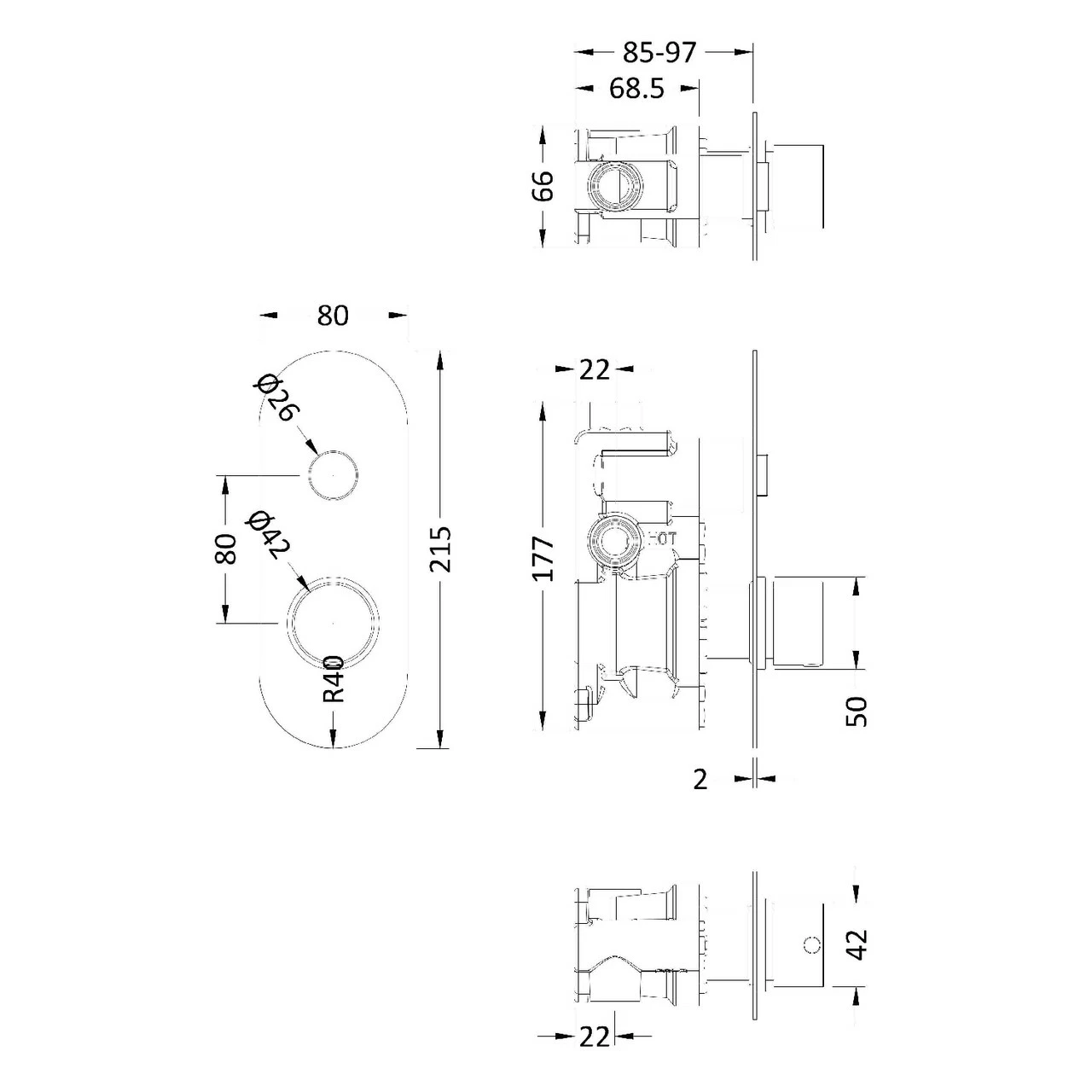 Nuie Round Polished Chrome Concealed Push Button Shower Valve With 1 Outlet - CPB8310 - Image 2