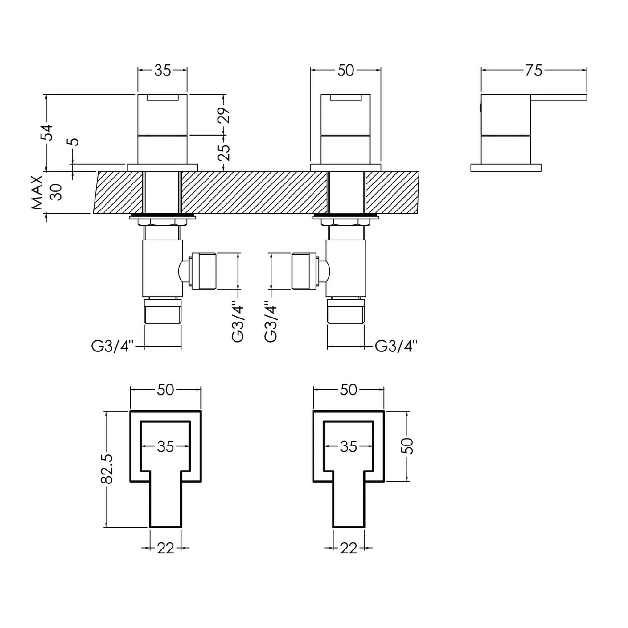 Nuie Sanford Polished Chrome 3/4 Inch Side Valves - SAN308 - Image 2