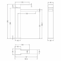 Nuie Sanford Polished Chrome High Rise Basin Mixer Tap - SAN370 -Bathroom Products Sales Store nuie sanford polished chrome high rise basin mixer tap san370 line drawing 86904.1666714525