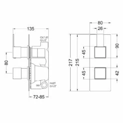 Nuie Sanford Polished Chrome Twin Concealed Thermostatic Shower Valve - SANTW01 -Bathroom Products Sales Store nuie sanford polished chrome twin concealed thermostatic shower valve santw01 line drawing 33446.1666714528
