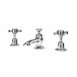 Nuie Selby Polished Chrome Traditional Crosshead 3 Tap Hole Basin Mixer Tap With Pop-up Waste - SEL307DX