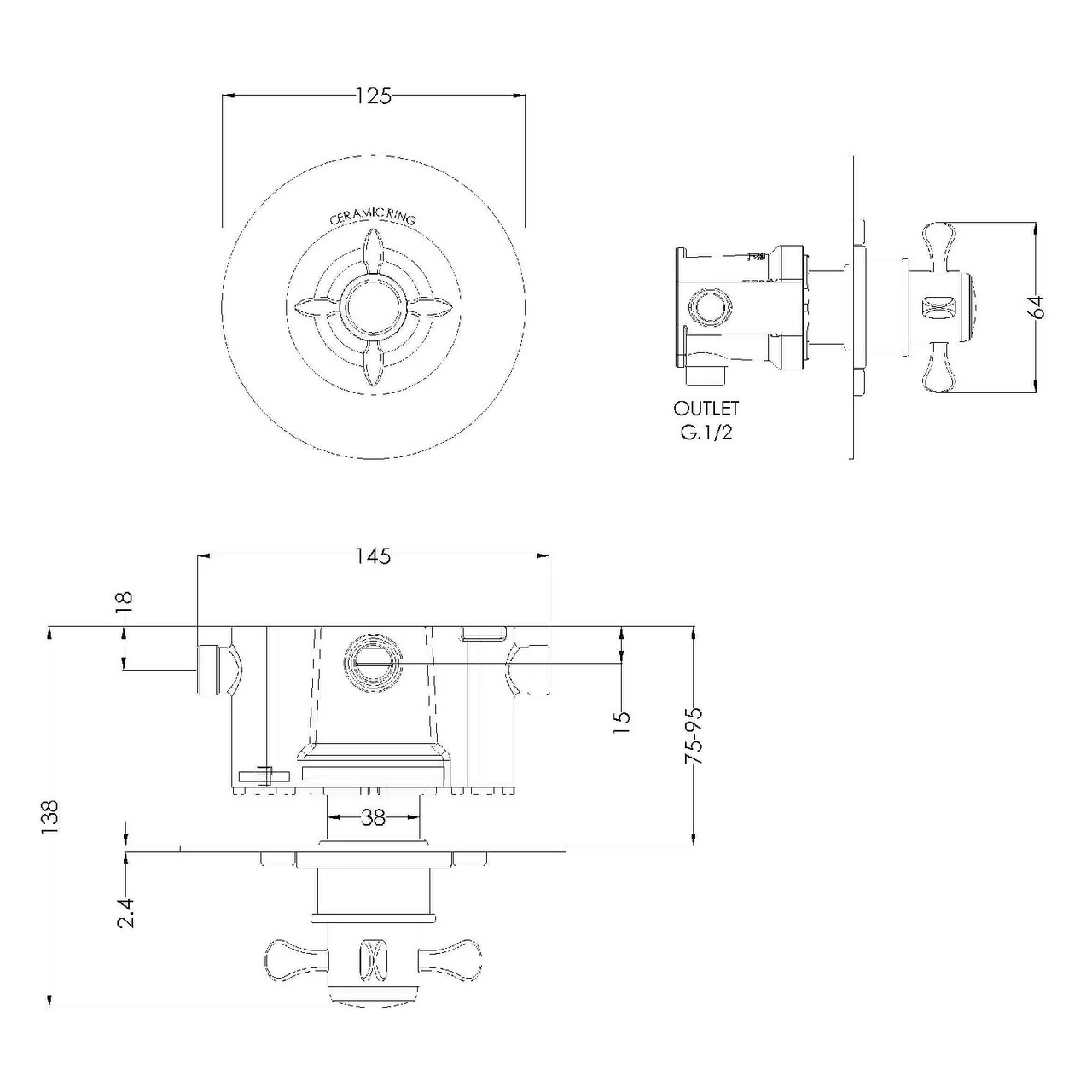 Nuie Selby Polished Chrome Traditional Thermostatic Temperature Control Valve - SELTC11 4 Nuie Selby Polished Chrome Traditional Thermostatic Temperature Control Valve - SELTC11 - Image 2