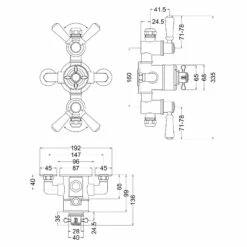 Nuie Selby Polished Chrome Traditional Triple Exposed Thermostatic Shower Valve - SELTR02E -Bathroom Products Sales Store nuie selby polished chrome traditional triple exposed thermostatic shower valve seltr02e line drawing 37604.1666714537