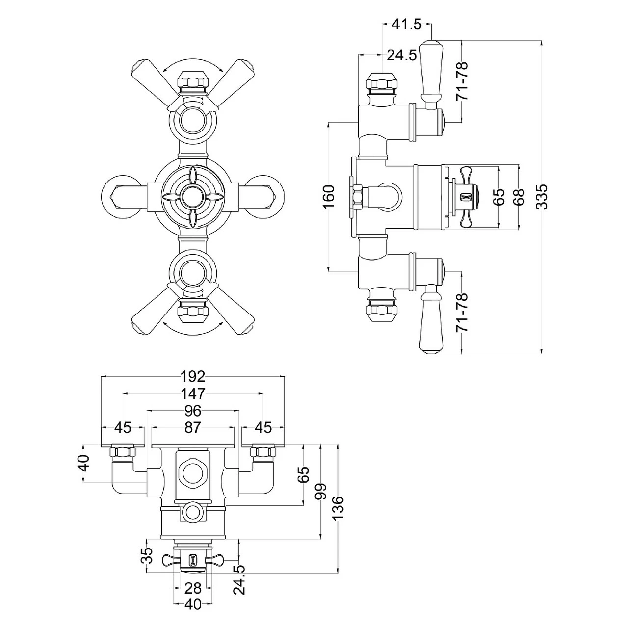 Nuie Selby Polished Chrome Traditional Triple Exposed Thermostatic Shower Valve - SELTR02E - Image 2