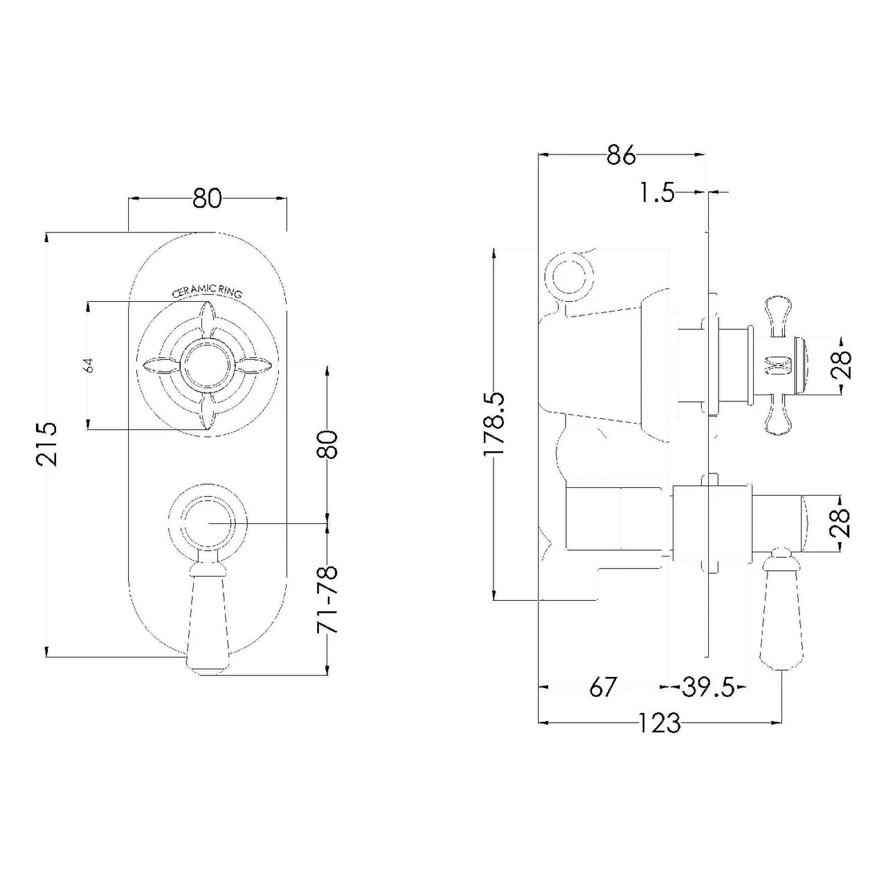 Nuie Selby Polished Chrome Traditional Twin Concealed Thermostatic Shower Valve - SELTW01 - Image 2