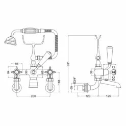 Nuie Selby Polished Chrome Wall Mounted Traditional Crosshead Bath Shower Mixer Tap With Kit - SEL314DX -Bathroom Products Sales Store nuie selby polished chrome wall mounted traditional crosshead bath shower mixer tap with kit sel314dx line drawing 63443.1666714536