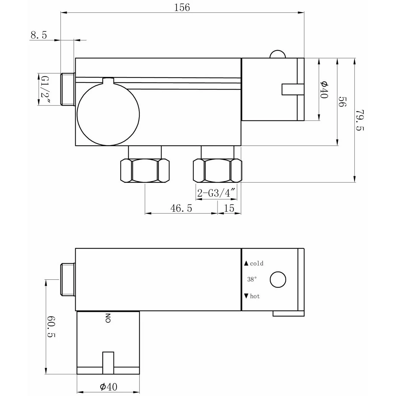 Nuie Vertical Thermostatic Bar Valve With Bottom Outlet - VBS023 4 Nuie Vertical Thermostatic Bar Valve With Bottom Outlet - VBS023 - Image 2