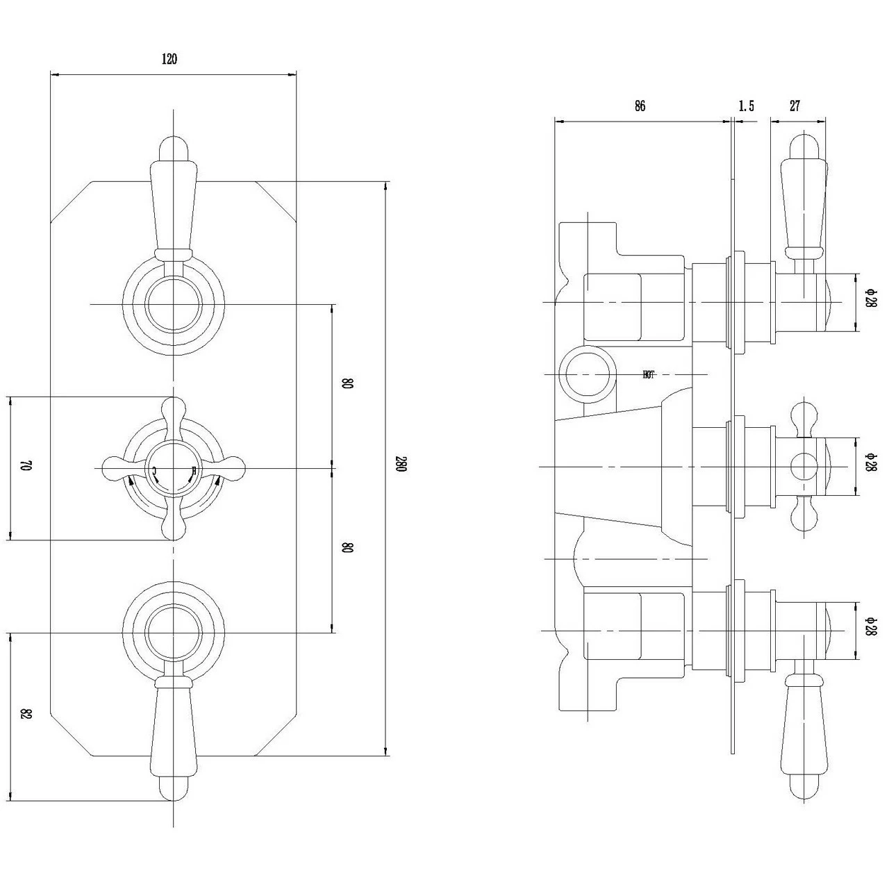 Nuie Victorian Triple Concealed Thermostatic Shower Valve - ITY317 - Image 2