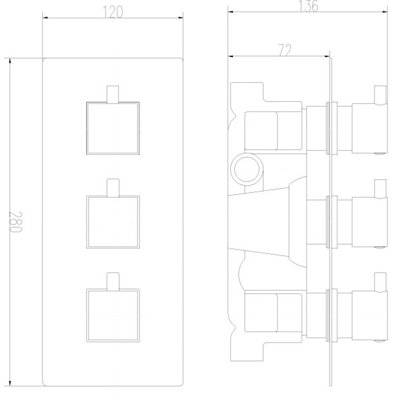 Nuie Volt Triple Concealed Thermostatic Shower Valve With Diverter - JTY311 8 Nuie Volt Triple Concealed Thermostatic Shower Valve With Diverter - JTY311 - Image 6