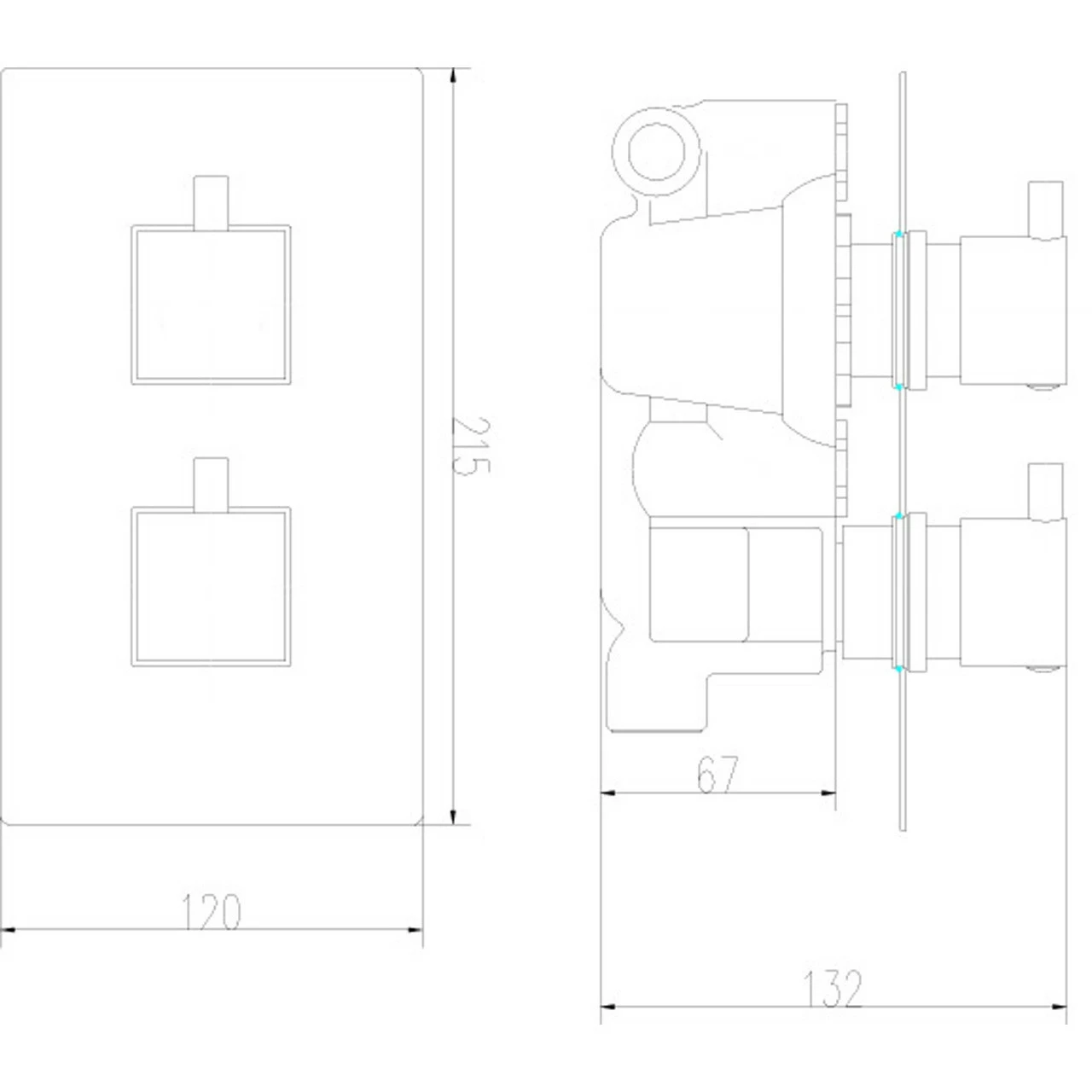 Nuie Volt Twin Concealed Thermostatic Shower Valve With Diverter - JTY302 - Image 3