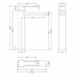 Nuie Windon Brushed Brass High Rise Basin Mixer Tap - WIN870 -Bathroom Products Sales Store nuie windon brushed brass high rise basin mixer tap win870 line drawing 90297.1666714559