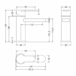 Nuie Windon Brushed Gunmetal Mono Basin Mixer Tap With Push Button Waste - WIN705 -Bathroom Products Sales Store nuie windon brushed gunmetal mono basin mixer tap with push button waste win705 line drawing 09149.1666714556