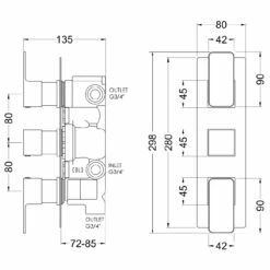 Nuie Windon Brushed Gunmetal Triple Concealed Thermostatic Shower Valve With Diverter - WIN7TR03 5 Nuie Windon Brushed Gunmetal Triple Concealed Thermostatic Shower Valve With Diverter - WIN7TR03 -Bathroom Products Sales Store nuie windon brushed gunmetal triple concealed thermostatic shower valve with diverter win7tr03 line drawing 17644.1666714558