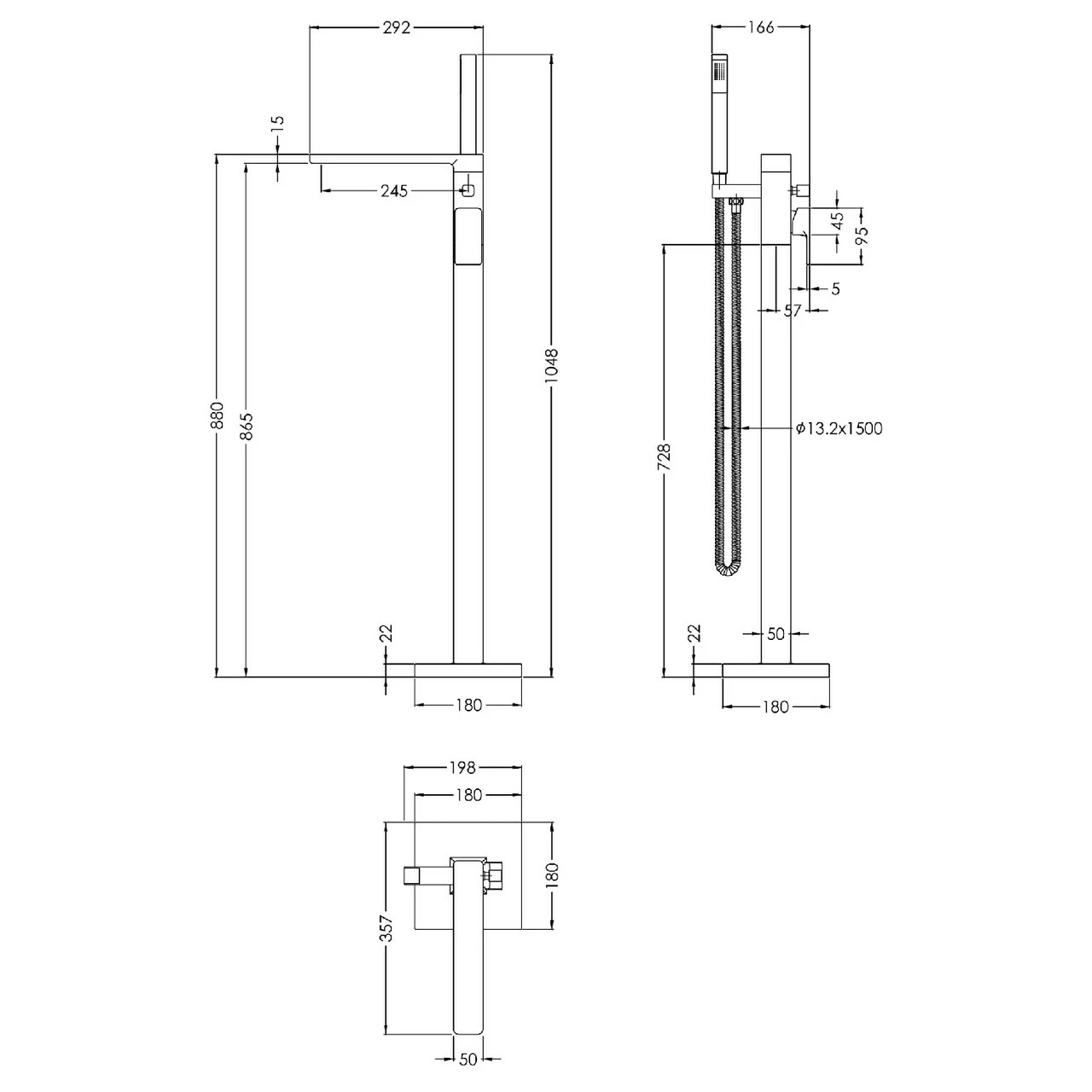 Nuie Windon Matt Black Freestanding Bath Shower Mixer Tap - WIN421 4 Nuie Windon Matt Black Freestanding Bath Shower Mixer Tap - WIN421 - Image 2
