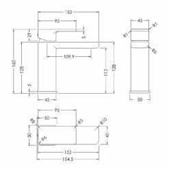 Nuie Windon Matt Black Mono Basin Mixer Tap With Push Button Waste - WIN405 -Bathroom Products Sales Store nuie windon matt black mono basin mixer tap with push button waste win405 line drawing 05315.1666714554