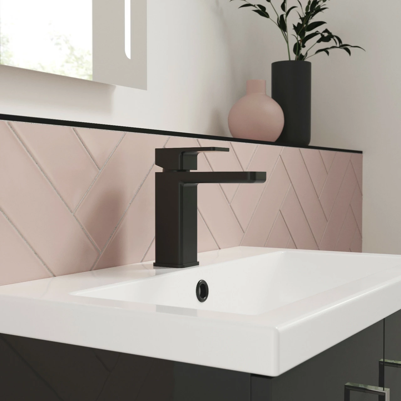 Nuie Windon Matt Black Mono Basin Mixer Tap With Push Button Waste - WIN405 - Image 2