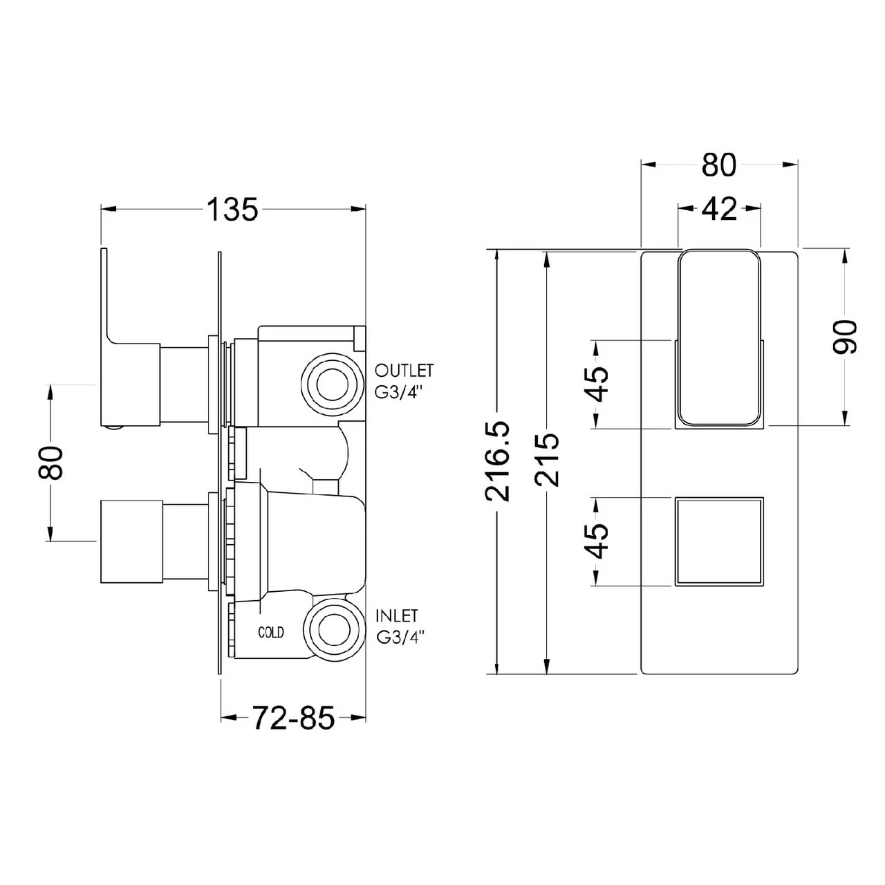 Nuie Windon Matt Black Twin Concealed Thermostatic Shower Valve With Diverter - WIN4TW02 - Image 2