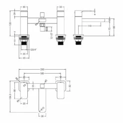 Nuie Windon Polished Chrome Deck Mounted Bath Shower Mixer Tap And Kit - WIN304 -Bathroom Products Sales Store nuie windon polished chrome deck mounted bath shower mixer tap and kit win304 line drawing 89227.1666714548