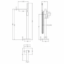 Nuie Windon Polished Chrome Freestanding Bath Shower Mixer Tap - WIN321 -Bathroom Products Sales Store nuie windon polished chrome freestanding bath shower mixer tap win321 line drawing 77538.1666714551