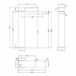 Nuie Windon Polished Chrome High Rise Basin Mixer Tap - WIN370 -Bathroom Products Sales Store nuie windon polished chrome high rise basin mixer tap win370 line drawing 70705.1666714553