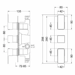 Nuie Windon Polished Chrome Triple Concealed Thermostatic Shower Valve - WINTR02 -Bathroom Products Sales Store nuie windon polished chrome triple concealed thermostatic shower valve wintr02 line drawing 25491.1666714561