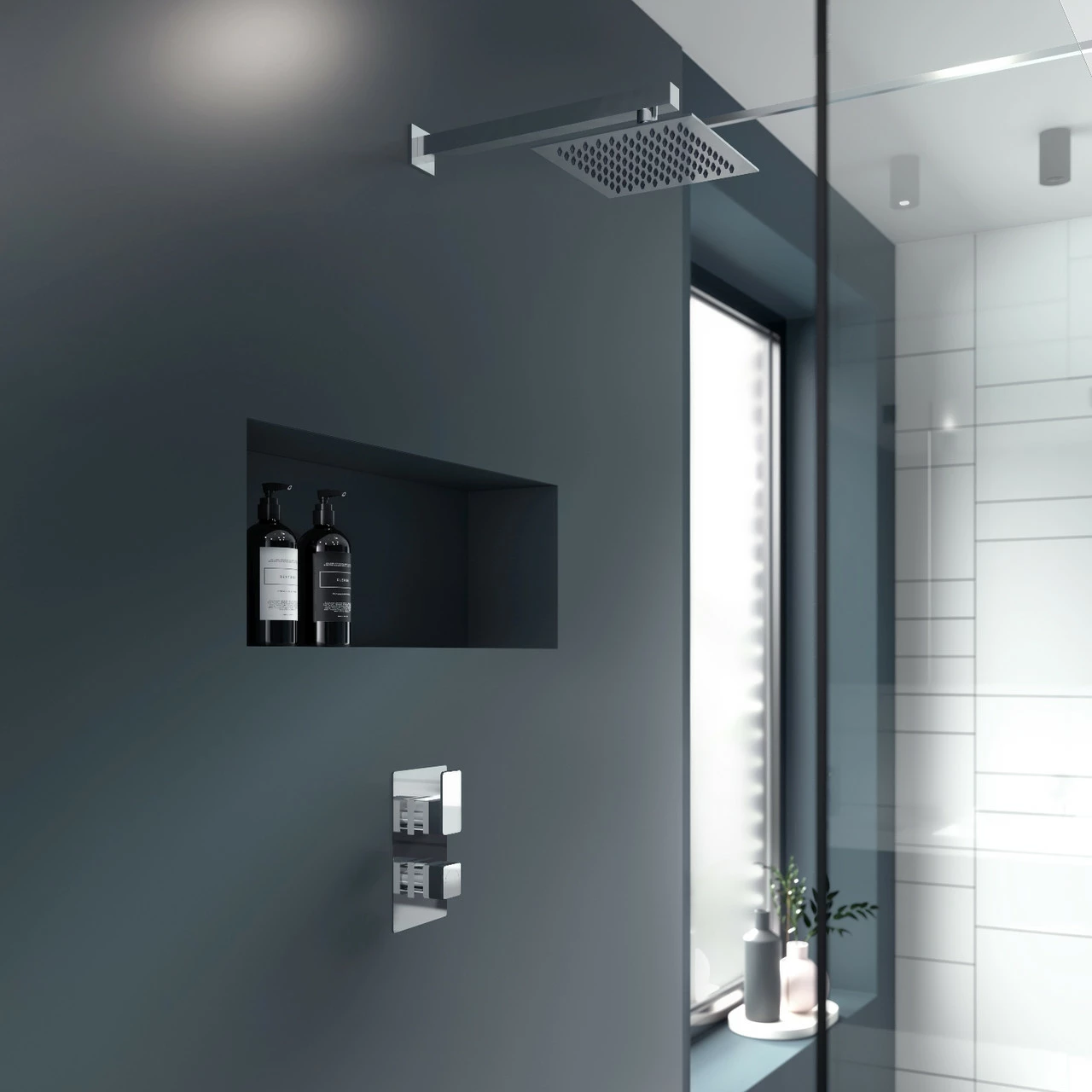 Nuie Windon Polished Chrome Twin Concealed Thermostatic Shower Valve With Diverter - WINTW02 - Image 2
