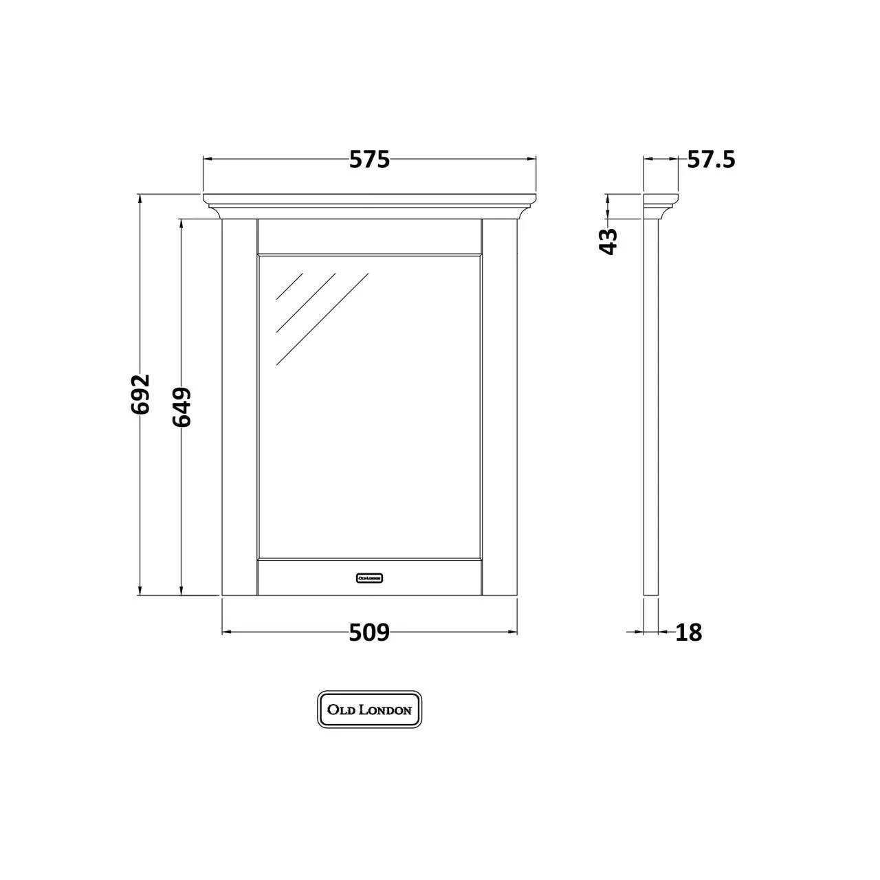 Old London Timeless Sand 600mm Flat Mirror With Decorative Top Moulding - LON413 - Image 2