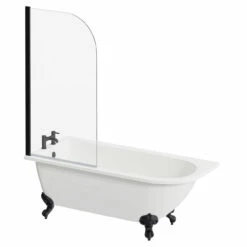 Oxford 1700mm X 750mm Left Hand Single Ended Freestanding Shower Bath With Bath Screen And Matt Black Claw Feet