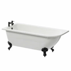 Windsor. Oxford 1700mm X 750mm Left Hand Single Ended Freestanding Shower Bath With Matt Black Claw Feet