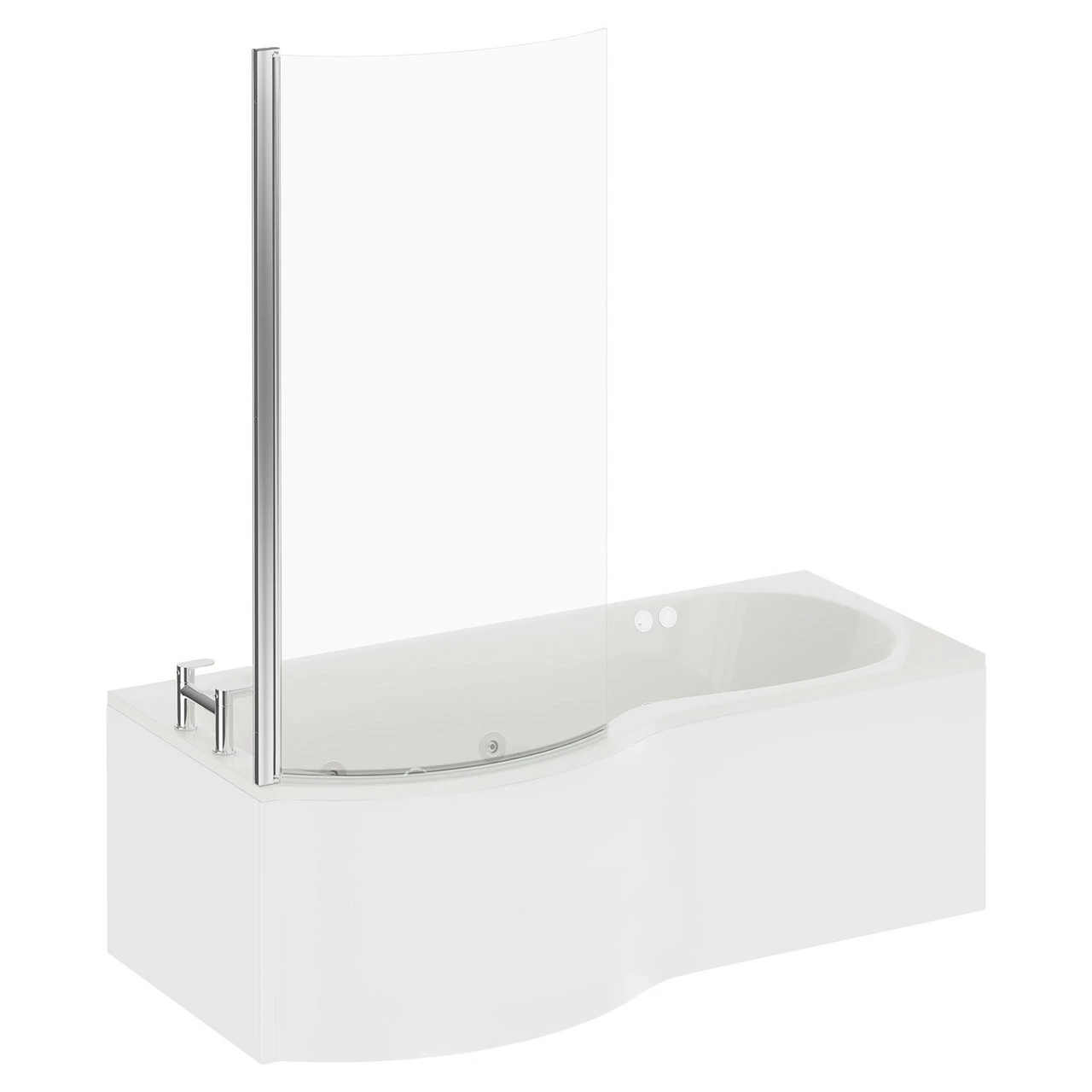 Plage 1700mm 12 Jet Chrome Flat Jet Left Hand P Shaped Whirlpool Shower Bath With Bath Screen And Front Bath Panel 5 Plage 1700mm 12 Jet Chrome Flat Jet Left Hand P Shaped Whirlpool Shower Bath With Bath Screen And Front Bath Panel - Image 3