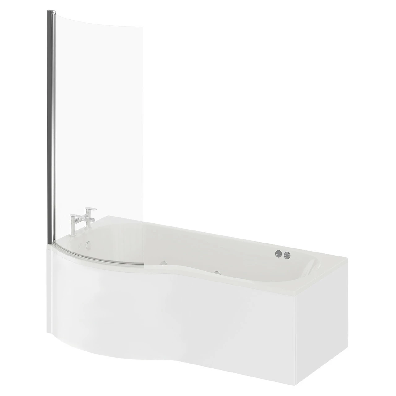 Plage 1700mm 12 Jet Chrome Flat Jet Left Hand P Shaped Whirlpool Shower Bath With Bath Screen And Front Bath Panel 4 Plage 1700mm 12 Jet Chrome Flat Jet Left Hand P Shaped Whirlpool Shower Bath With Bath Screen And Front Bath Panel - Image 2