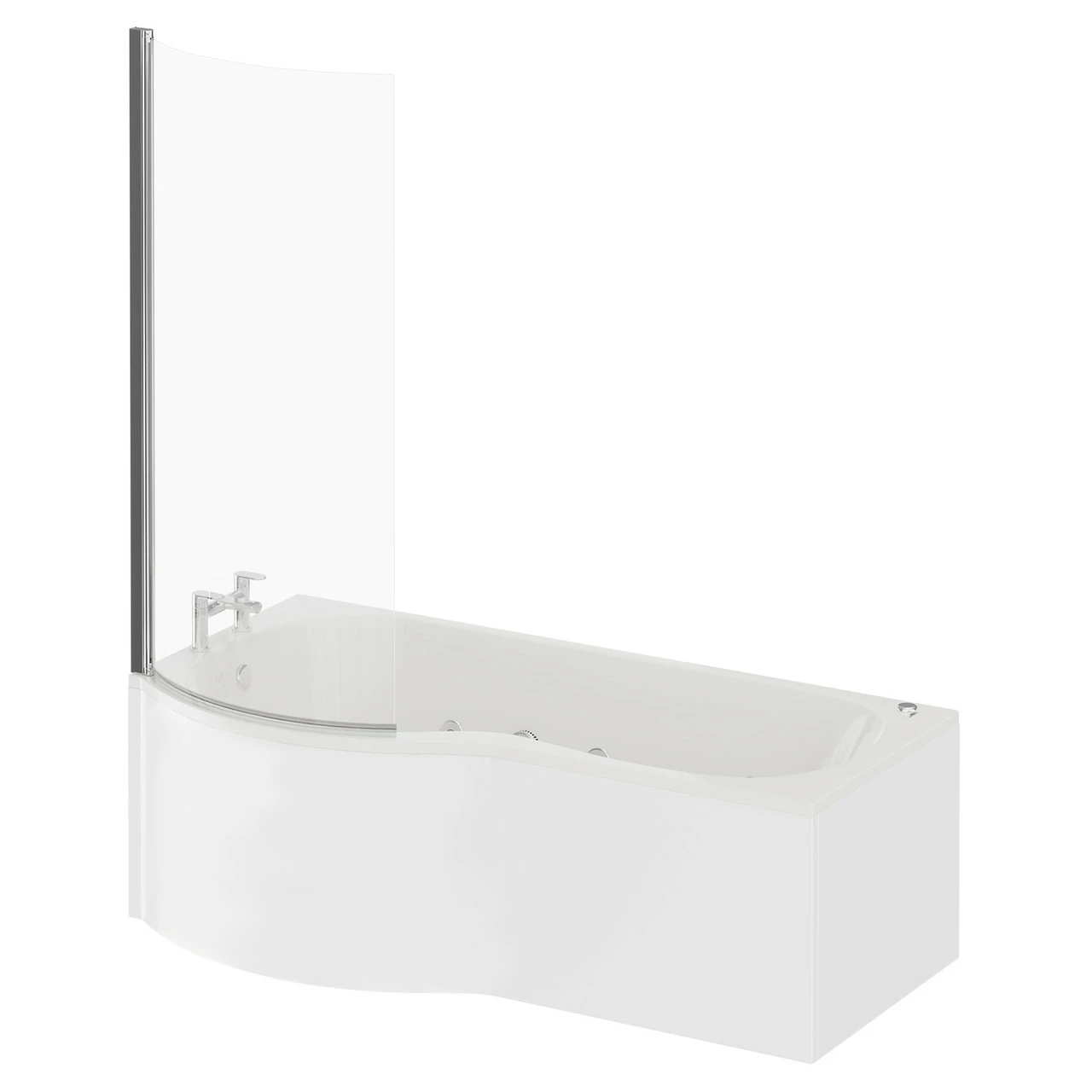 Plage 1700mm 12 Jet Chrome V-Tec Left Hand P Shaped Whirlpool Shower Bath With Bath Screen And Front Bath Panel - Image 2
