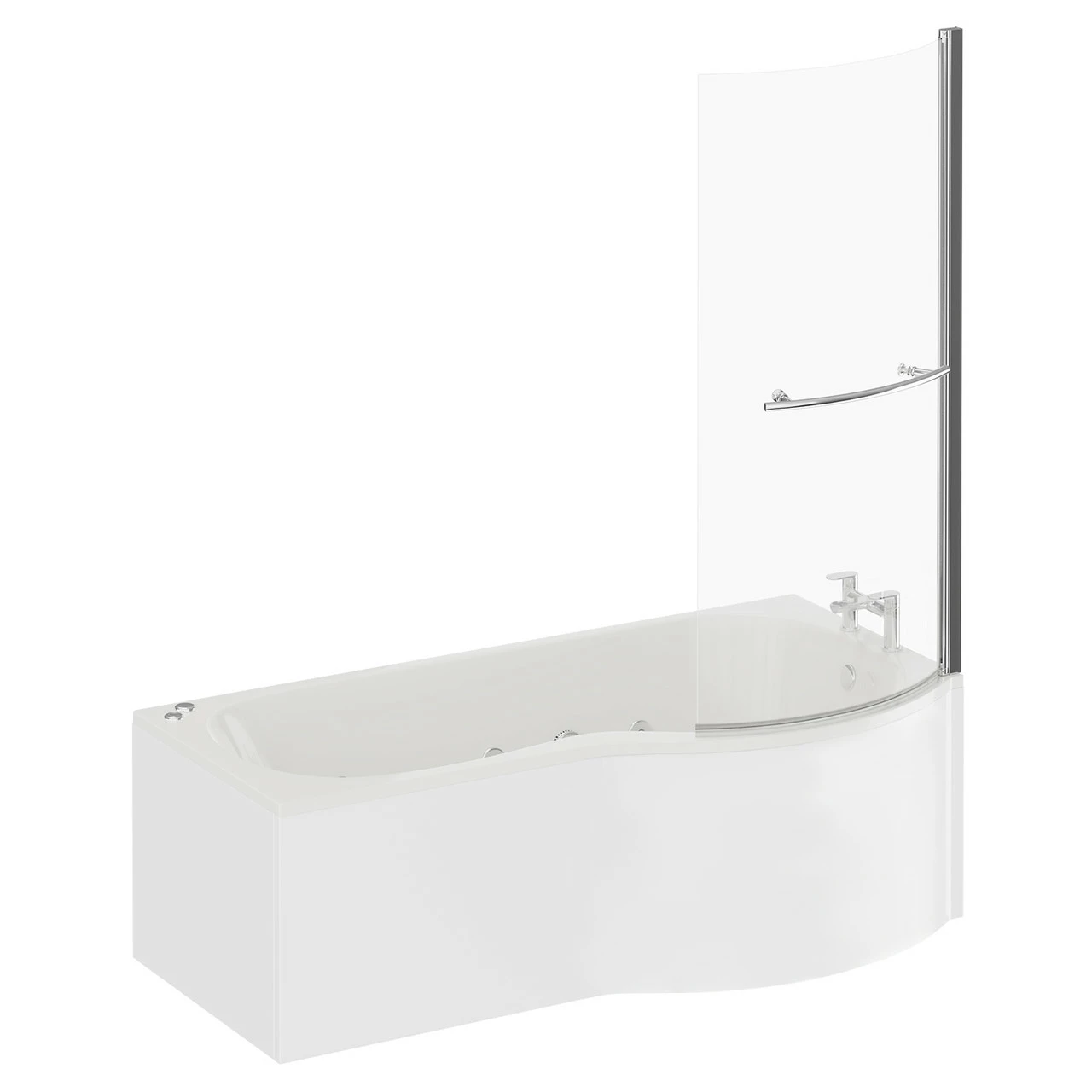 Plage 1700mm 12 Jet Chrome V-Tec Right Hand P Shaped Whirlpool Shower Bath With Towel Rail Bath Screen And Front Bath Panel 5 Plage 1700mm 12 Jet Chrome V-Tec Right Hand P Shaped Whirlpool Shower Bath With Towel Rail Bath Screen And Front Bath Panel - Image 3
