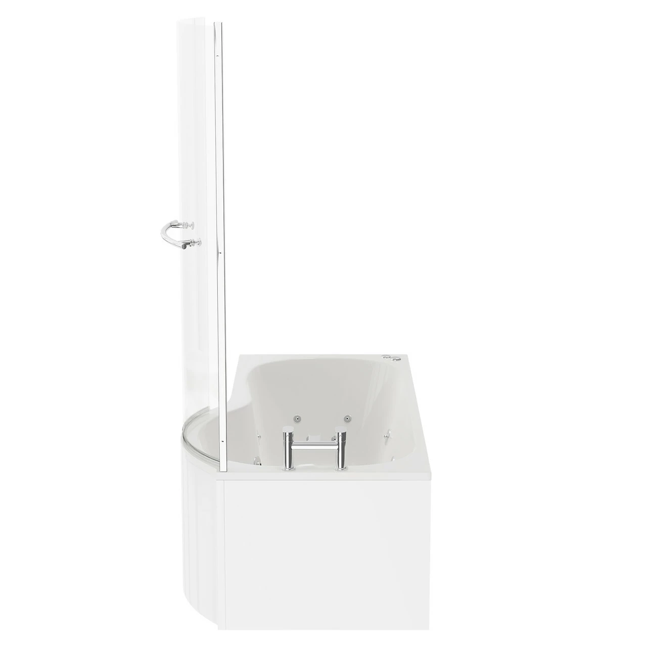 Plage 1700mm 12 Jet Chrome V-Tec Right Hand P Shaped Whirlpool Shower Bath With Towel Rail Bath Screen And Front Bath Panel 7 Plage 1700mm 12 Jet Chrome V-Tec Right Hand P Shaped Whirlpool Shower Bath With Towel Rail Bath Screen And Front Bath Panel - Image 5