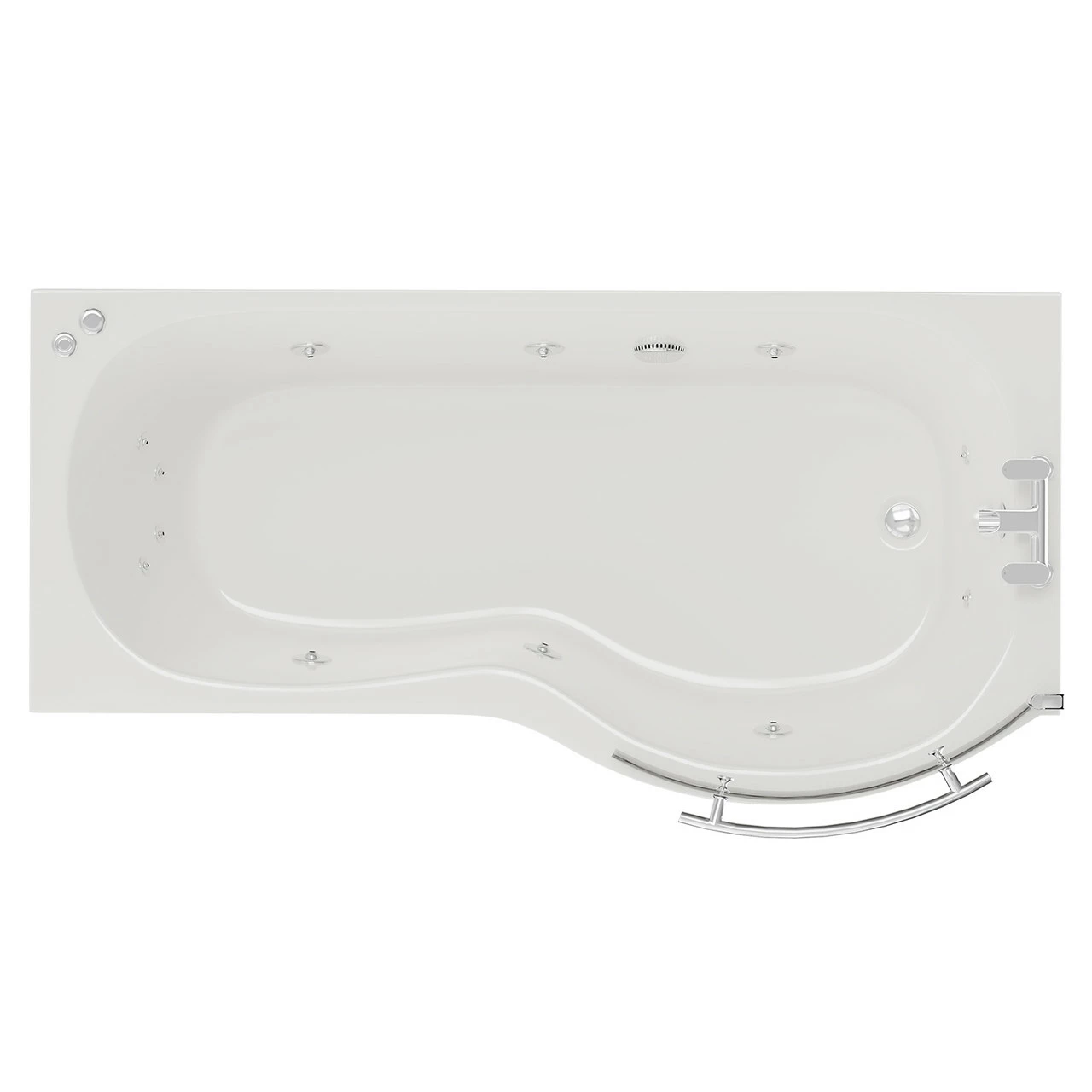 Plage 1700mm 12 Jet Chrome V-Tec Right Hand P Shaped Whirlpool Shower Bath With Towel Rail Bath Screen And Front Bath Panel 3 Plage 1700mm 12 Jet Chrome V-Tec Right Hand P Shaped Whirlpool Shower Bath With Towel Rail Bath Screen And Front Bath Panel