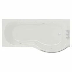 Plage 1700mm 6 Jet Chrome Flat Jet Right Hand P Shaped Whirlpool Shower Bath With Bath Screen And Front Bath Panel