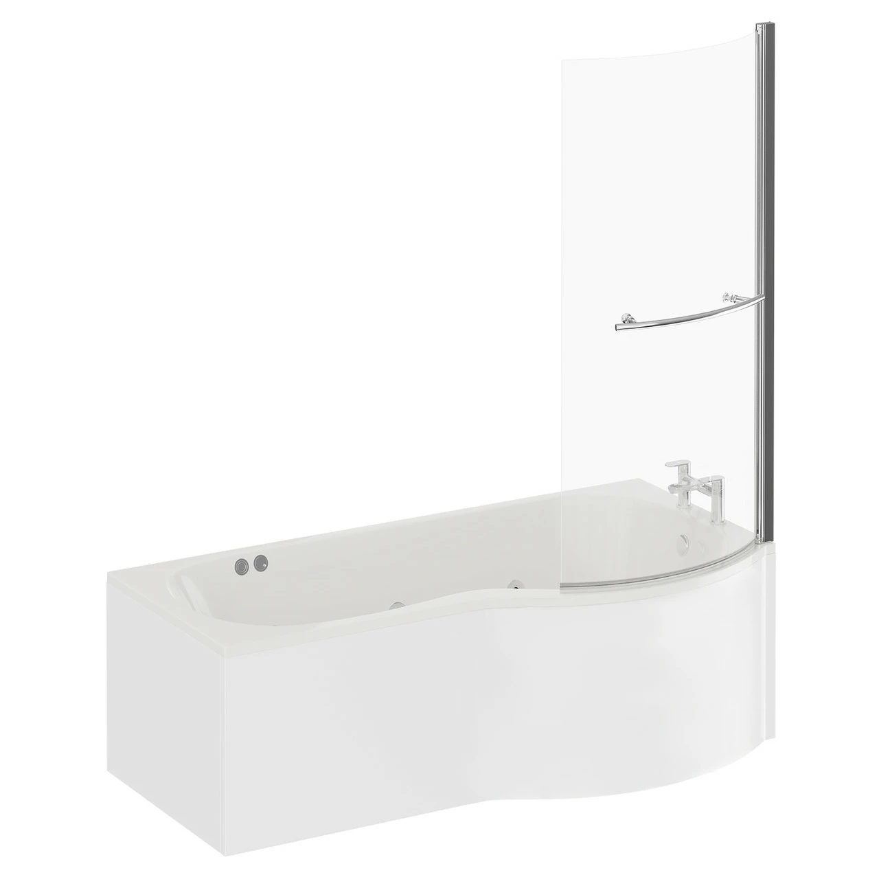 Plage 1700mm 6 Jet Chrome Flat Jet Right Hand P Shaped Whirlpool Shower Bath With Towel Rail Bath Screen And Front Bath Panel 5 Plage 1700mm 6 Jet Chrome Flat Jet Right Hand P Shaped Whirlpool Shower Bath With Towel Rail Bath Screen And Front Bath Panel - Image 3